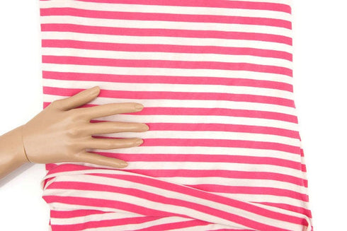 Pink and cream Stripe Knit Jersey Fabric 1 yard and 20 inches STK00184